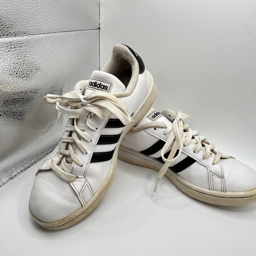 Adidas Grand Court White Black Striped Low Top‎ Sneakers F36483 Womens 7.5